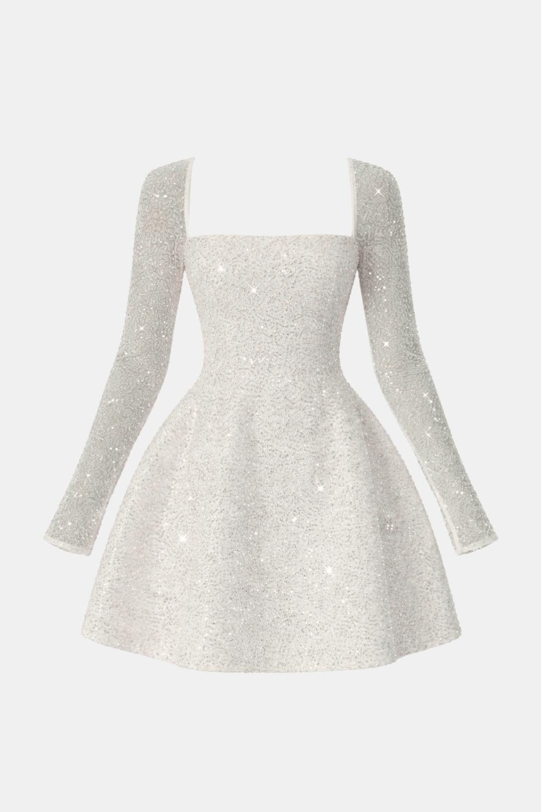 Sevyn – Square-Neck Sequin Long Sleeve Mini Dress