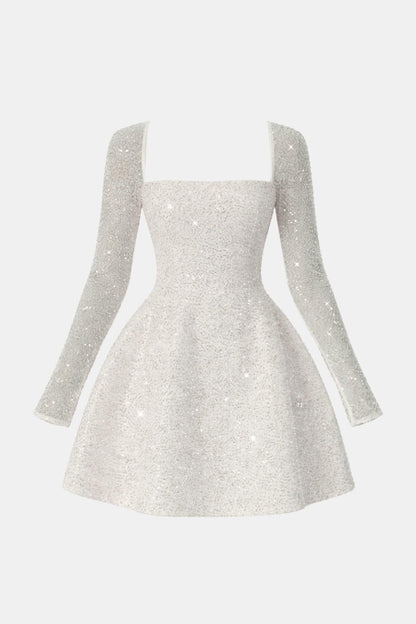 Sevyn – Square-Neck Sequin Long Sleeve Mini Dress