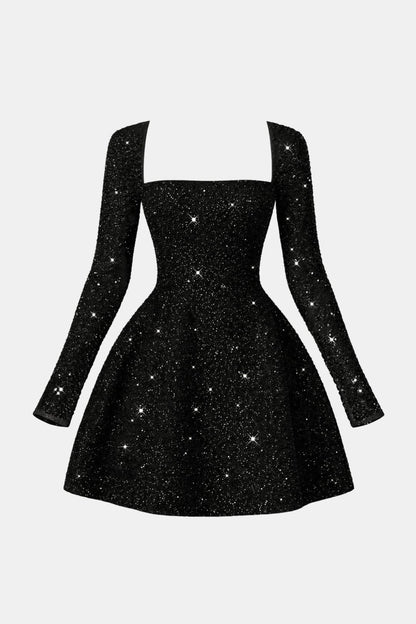 Sevyn – Square-Neck Sequin Long Sleeve Mini Dress
