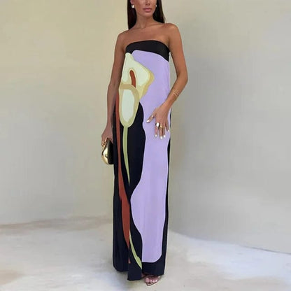 Olva - Strapless Printed Maxi Tube Dress