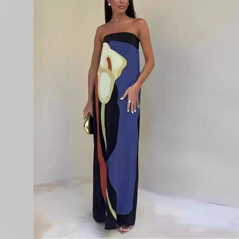Selene - Robe sans bretelles à imprimé saisissant