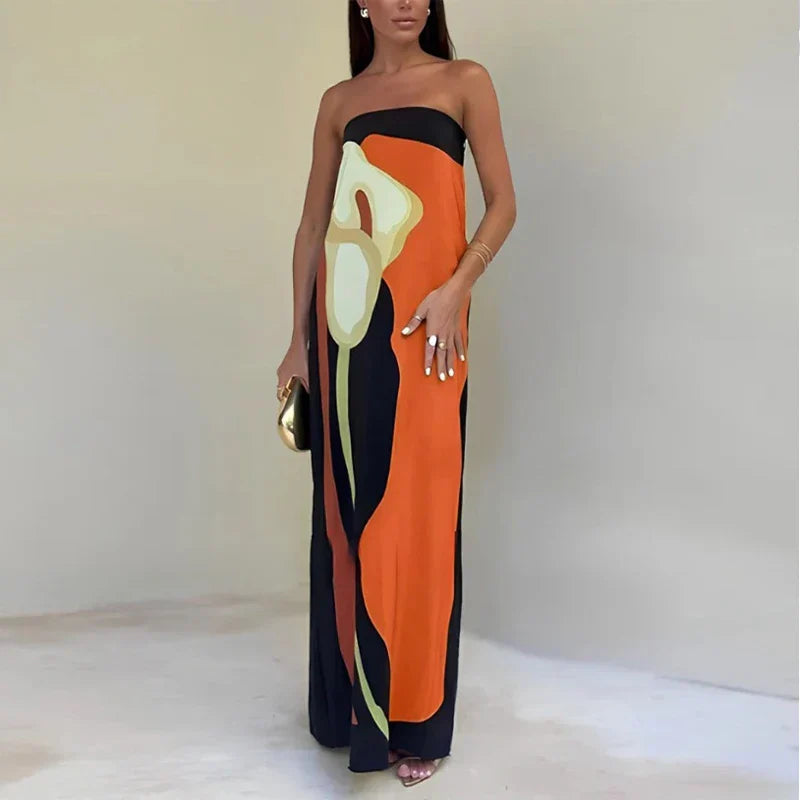 Selene - Robe sans bretelles à imprimé saisissant