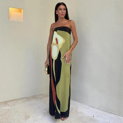 Selene - Robe sans bretelles à imprimé saisissant