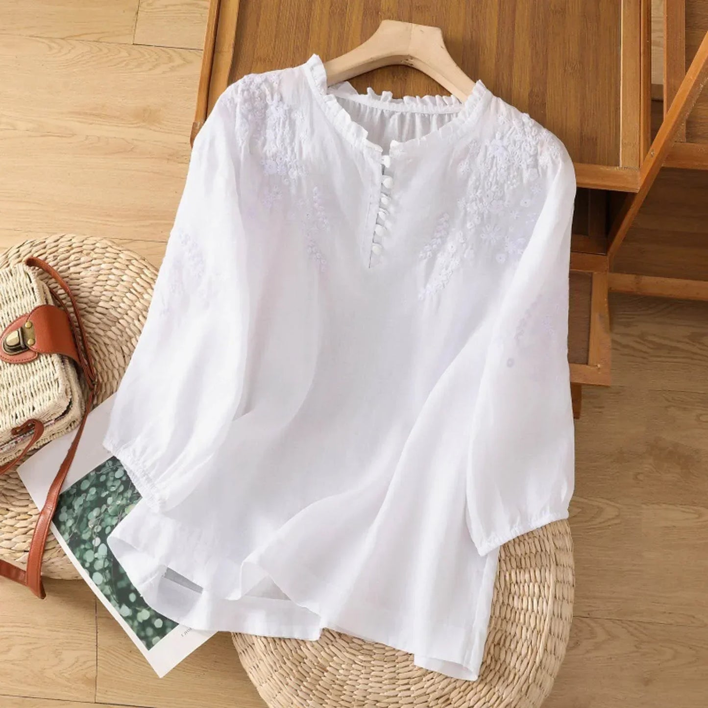Floral Button-Front Blouse