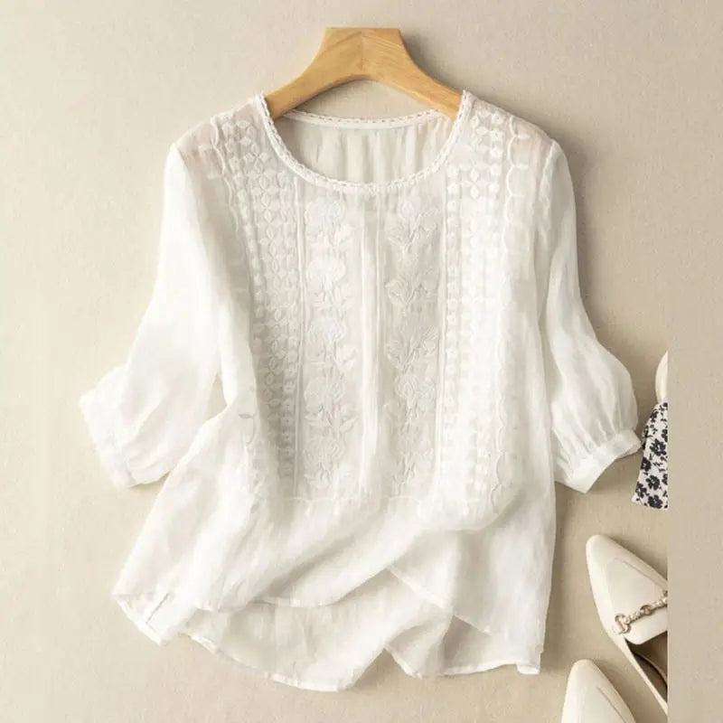 Damen Lockere Sommerbluse mit Rundhalsausschnitt | Locker
