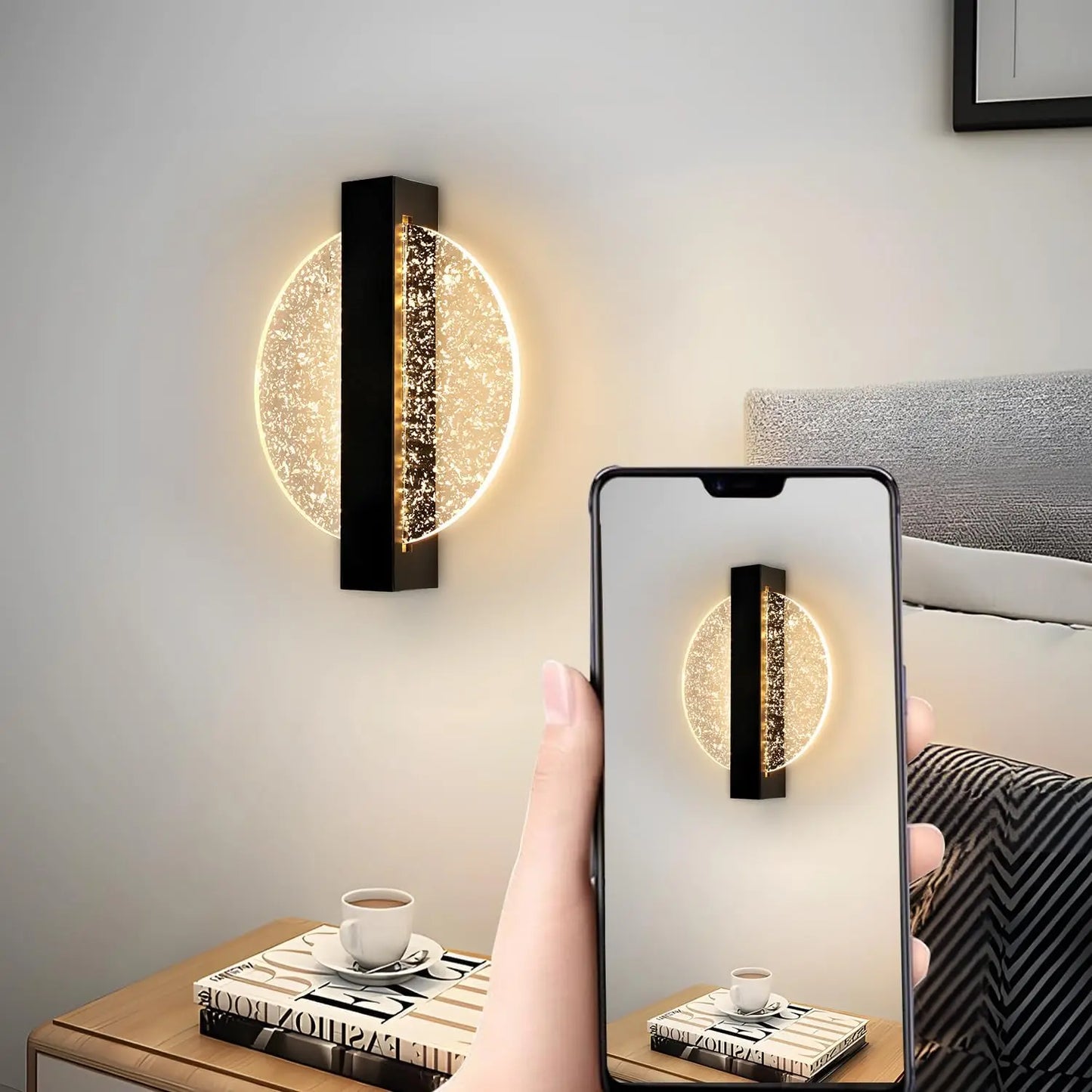 LumaLeaf Rundes Wandpaneel – Moderne LED-Wandleuchte mit silbernem Blatt & warmem Licht (3500 K)