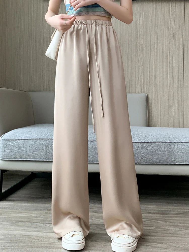 Silksommar® Collection - High-Waist & Loose-Fit Ultra Comfy Ice Silk Satin Trousers