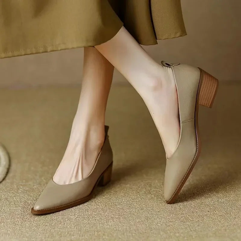Women's Block Heel Pumps Pointed Toe Slip On Work Shoes