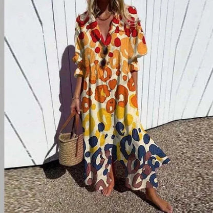 Kornelia | Sukienka maxi damska w stylu boho z dekoltem w serek