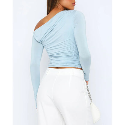 Women’s Off-Shoulder Ruched Long Sleeve Top – Fitted Silhouette