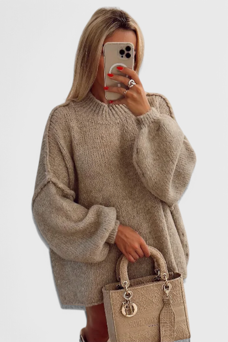 Amelia – Oversize dámský svetr s širokým vysokým límcem+