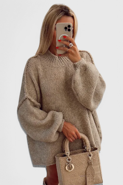 Amelia – Oversize dámský svetr s širokým vysokým límcem+