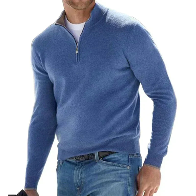 Men’s Zip-Up Knit Jumper with Polo Collar – Premium Italian-Style Sweater