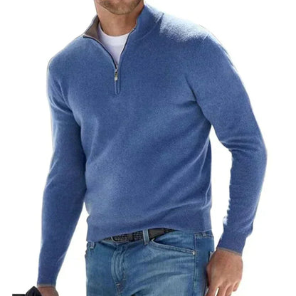 Men’s Zip-Up Knit Jumper with Polo Collar – Premium Italian-Style Sweater