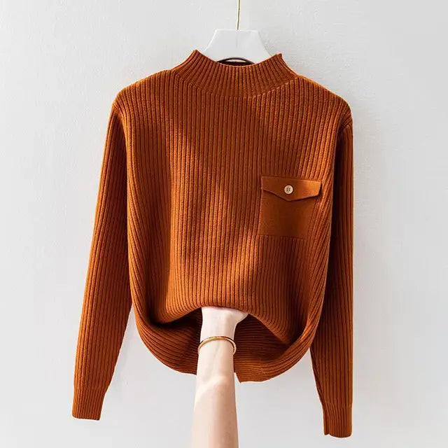 Women’s Elegant Solid Knit Turtleneck Sweater – Long-Sleeve Classic Pullover