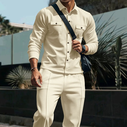 Alltime Rible Solid Button Pocket Two Piece Set