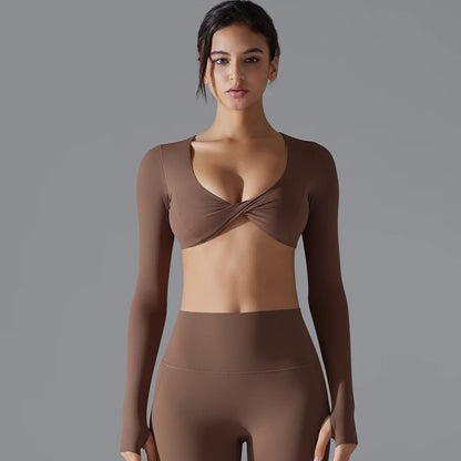 Yoga Long Sleeve Slim Sexy Breathable Quick Drying Sport Brassiere Gym Push Up Shockproof High Intensity Pilates Clothes Women