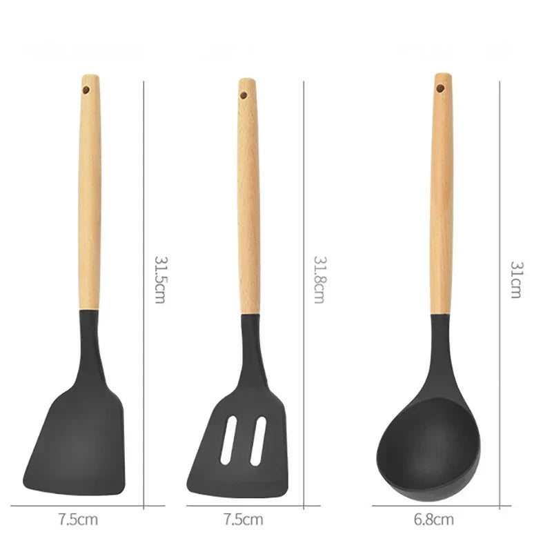 ChefEase – 12-Piece Silicone Kitchen Utensil Set with Wooden Handles