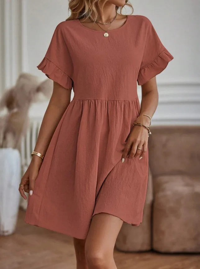 Robe Mini Femme à Col Rond – Élégante Style Décontracté au Quotidien