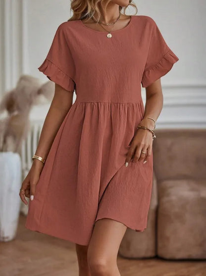 Robe Mini Femme à Col Rond – Élégante Style Décontracté au Quotidien
