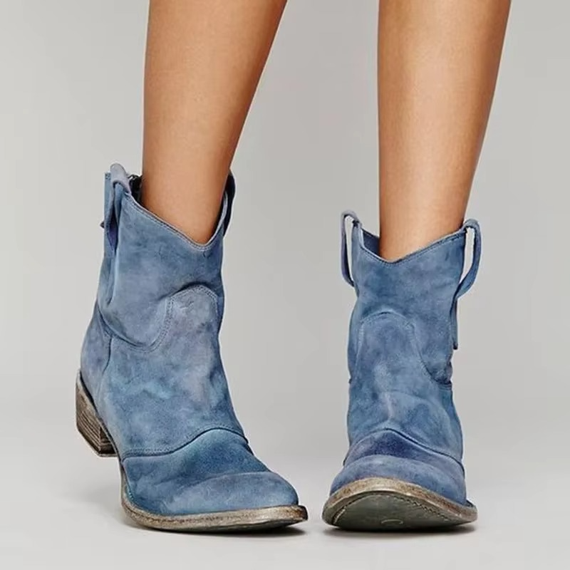 Ankle Boots Suede Leather Pull-On Low Heel Casual Spring