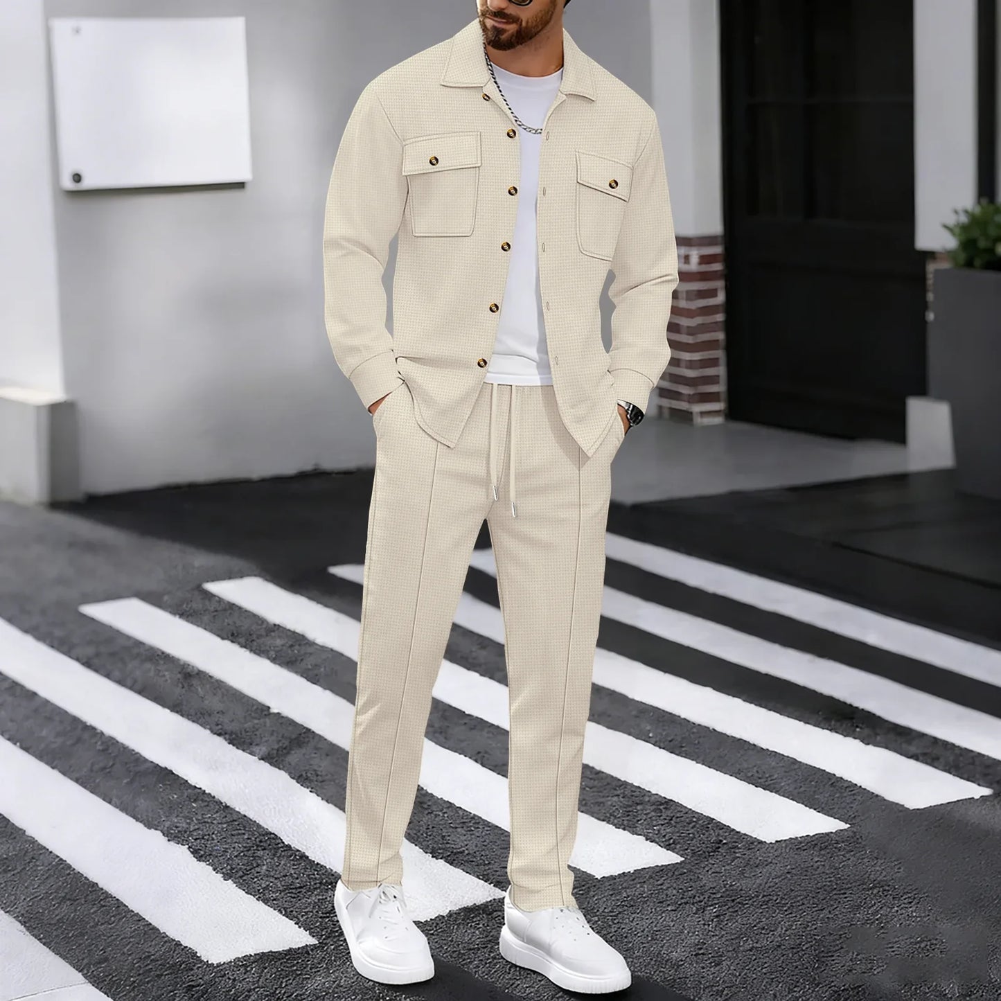 Alltime Rible Solid Button Pocket Two Piece Set