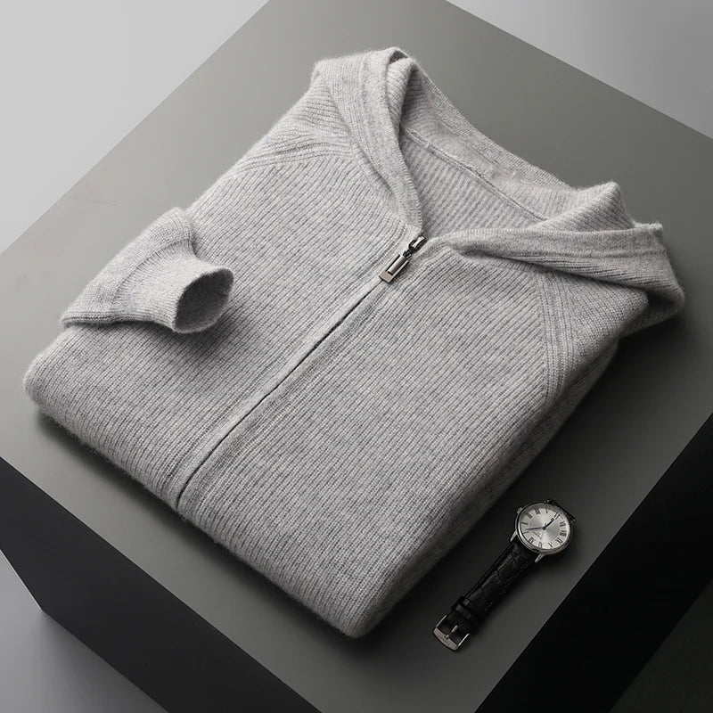 Men’s Casual Knitted Hoodie – Comfortable Zip-Up Sweater for Everyday Streetwear Style