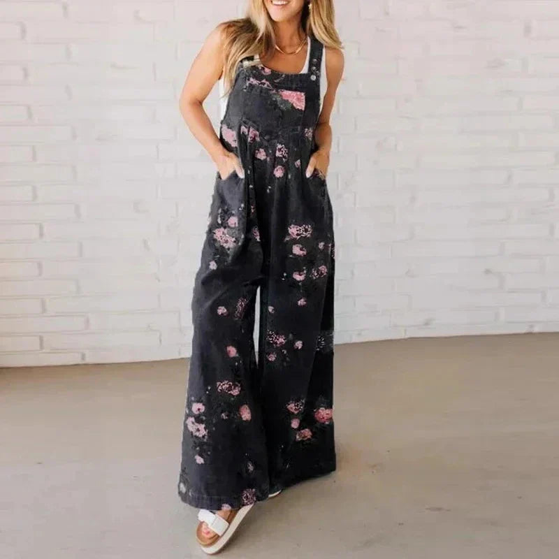 Lydia - Summer Floral Printed Sleeveless Jumpsuit