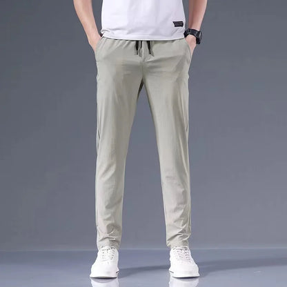 New Pants Spring Summer Mens Thin Casual Lightweight Slim Straight Trousers Elastic Ice Silk Business Casual Fashion Man Pants
