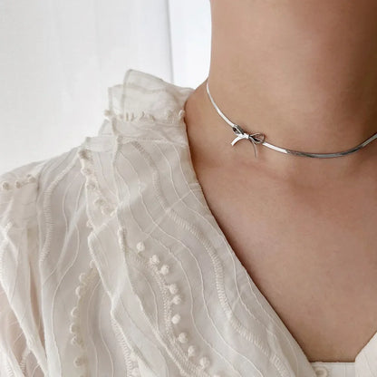 316L Stainless Steel Bow Collarbone Snake Bone Chain Necklace Casual Personality Girl Exquisite Jewelry Gift Party Accessories
