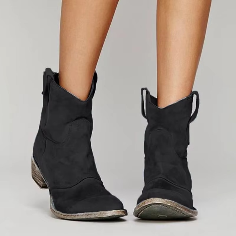 Ankle Boots Suede Leather Pull-On Low Heel Casual Spring
