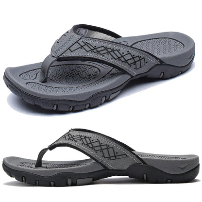 Leather Flip Flops Men’s Cushioned Rubber Sole Summer Sandals
