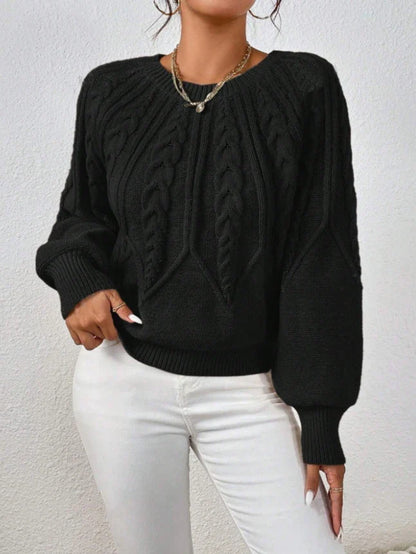 Twist Cozy – Camisola de malha com gola redonda e mangas compridas, quente e versátil 🍁✨