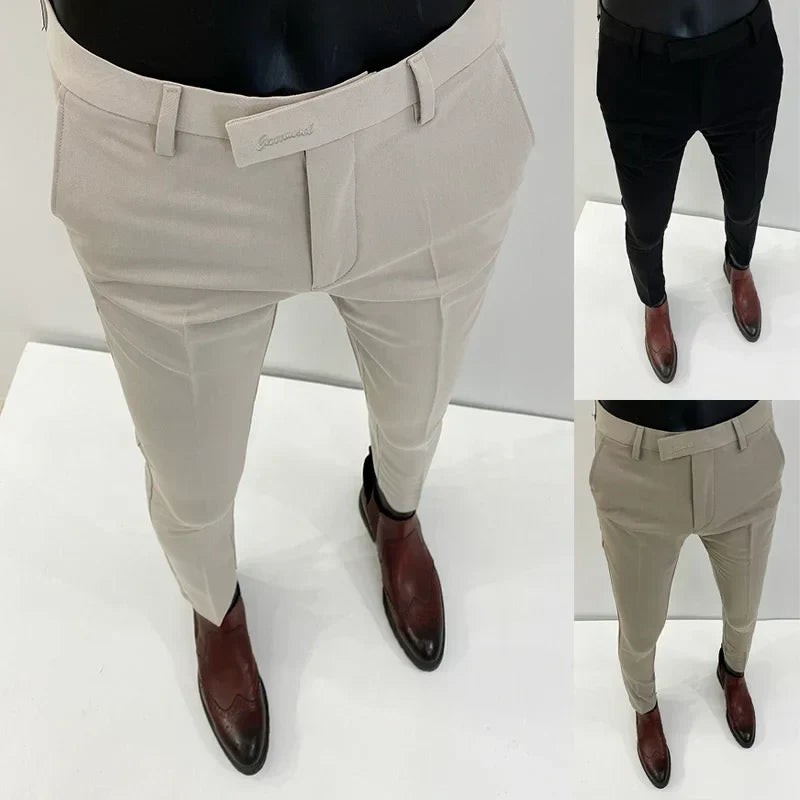 Men's Slim Fit Wool Mix Dress Trousers Formal Business Pants