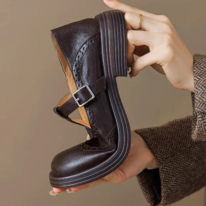 Lily | Classic Women Leather T-Strap Shoes