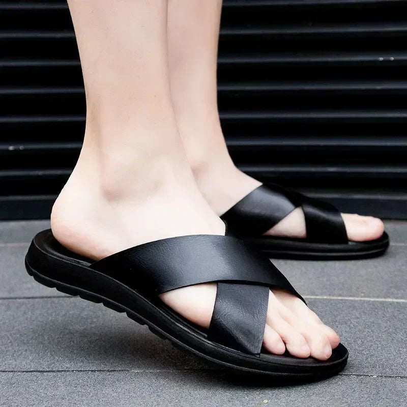 Men’s Leather Slip On Sandals Italian Style Premium Comfortable Summer Casual Outdoor Footwear