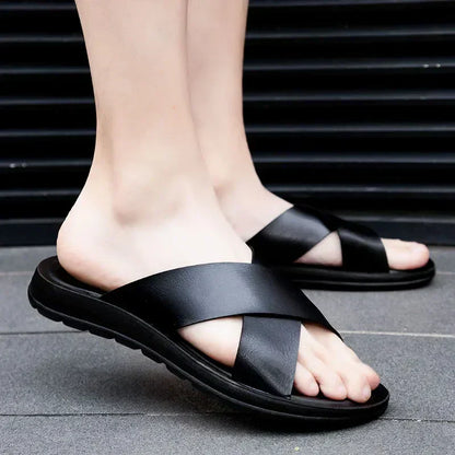 Men’s Leather Slip On Sandals Italian Style Premium Comfortable Summer Casual Outdoor Footwear