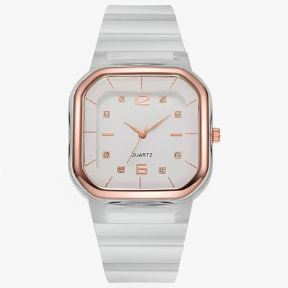 Janessa | Dameur i silikone med stor urskive og strassdetaljer - hvid - watches - {{ product_tags }