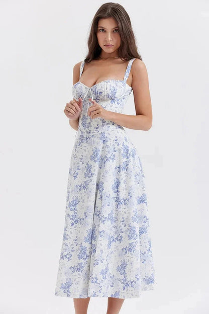 Linsay Blumenkleid – Midi-Kleid mit Korsett & Seitenschlitz
