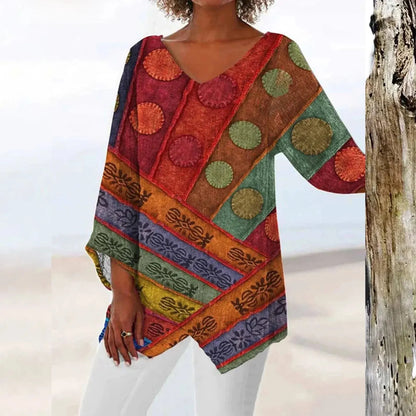 Avencea - Vintage Top with Elegant V-Neck
