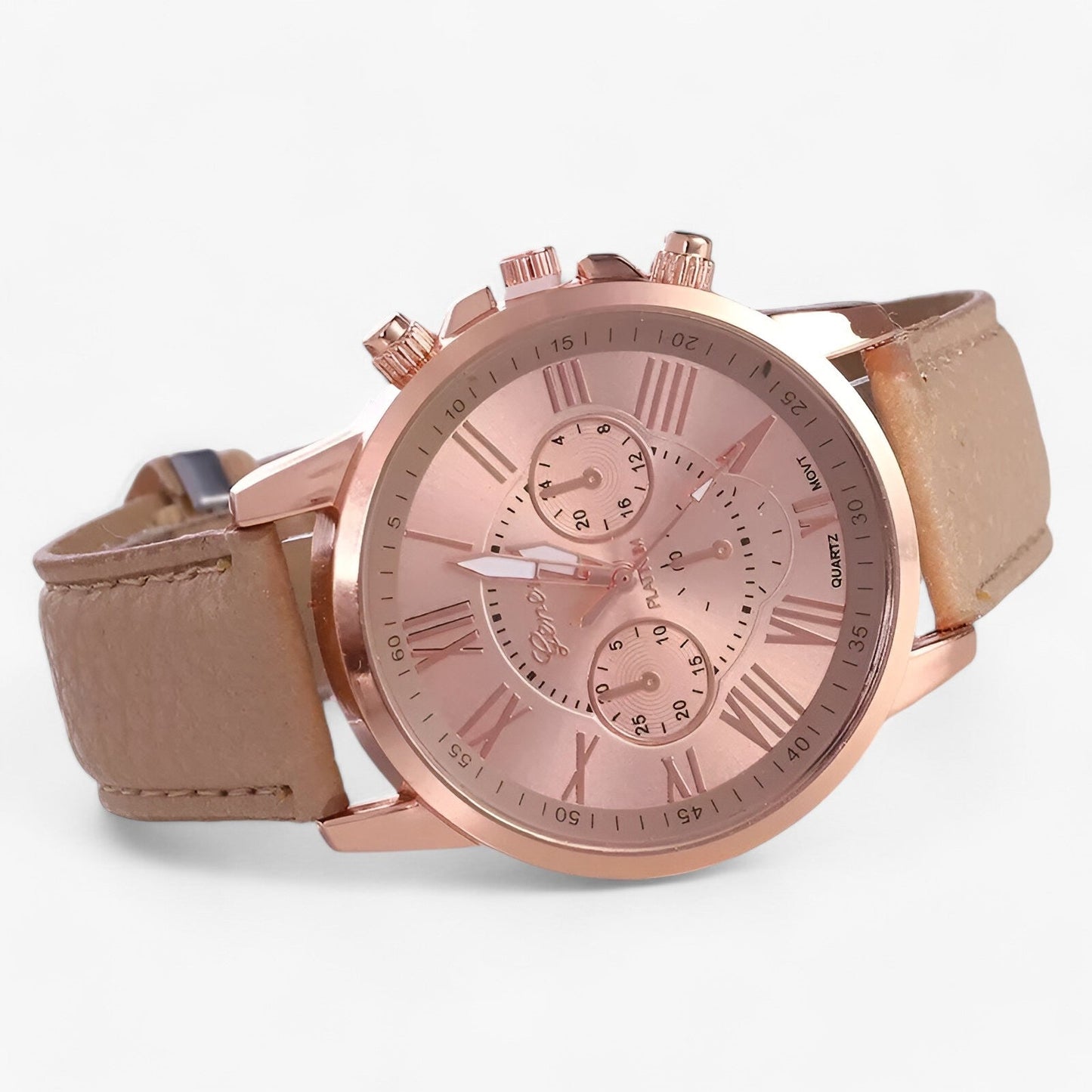 Elegante Damenuhr mit echtem Lederarmband