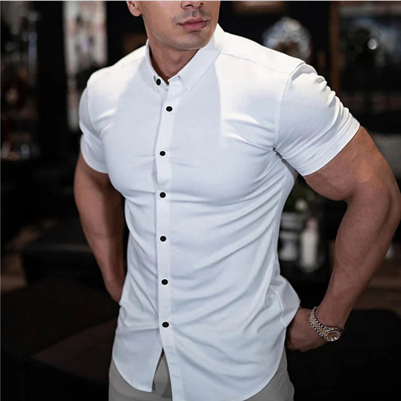 Sharp Men’s Slim Fit Button Up Shirt With Short Sleeve Point Collar