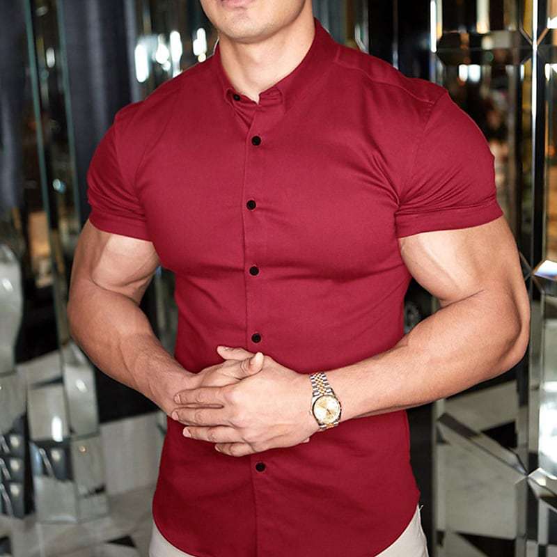 Sharp Men’s Slim Fit Button Up Shirt With Short Sleeve Point Collar