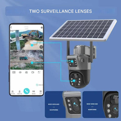 Sicherheitskamera Solar Dual-Linse | 10x Zoom 360° PTZ | 12.000 mAh IP66 4G WLAN | Vigiora