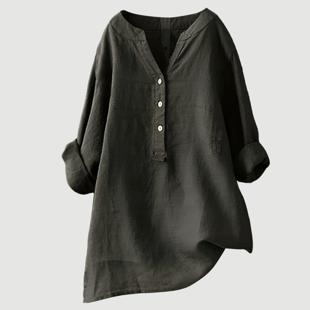 Sienna | Women Linen Shirt Oversized Split Neck Button Placket Long Sleeve