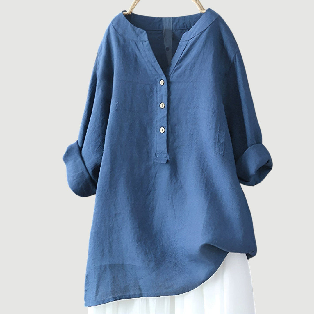 Sienna | Women Linen Shirt Oversized Split Neck Button Placket Long Sleeve