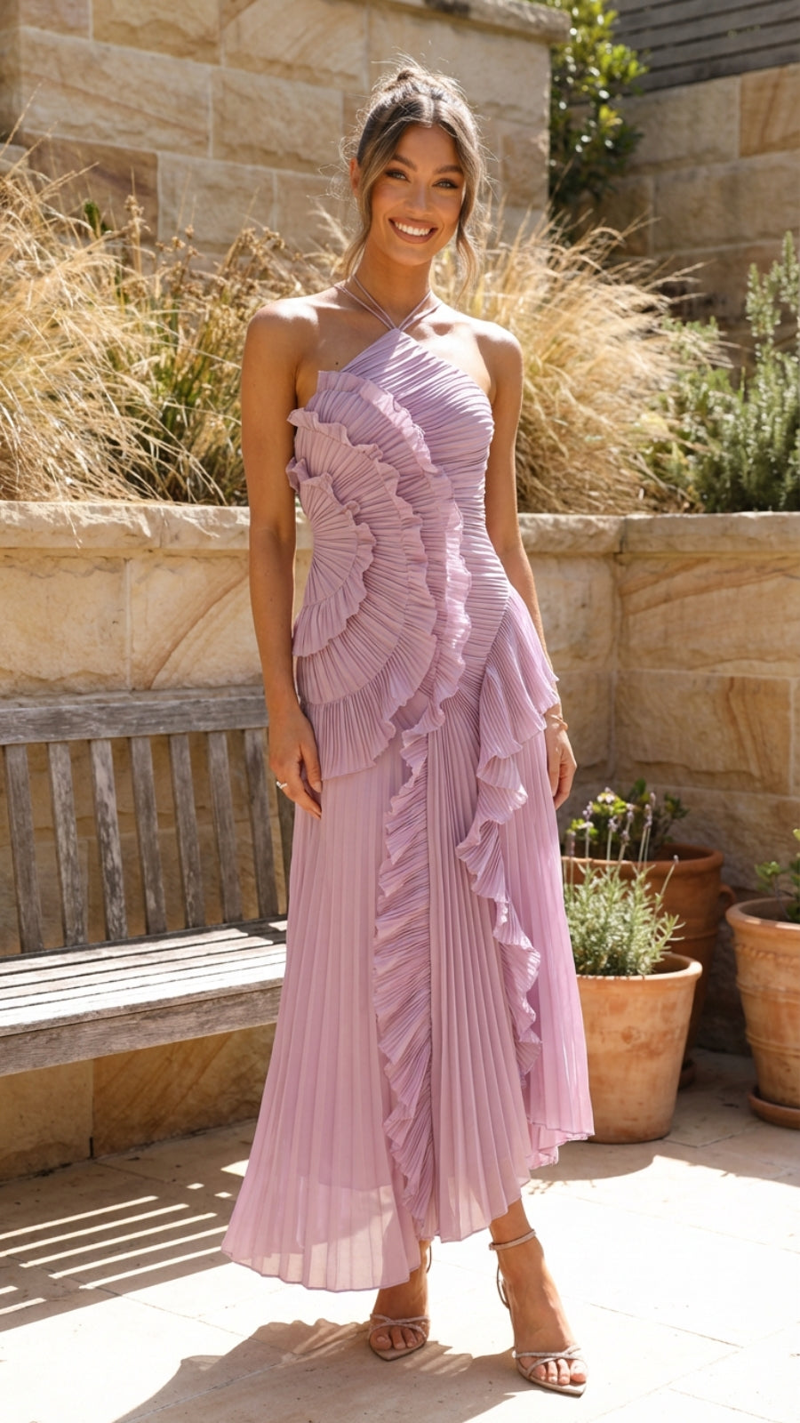 Women’s Pleated Ruffled Layered Maxi Dress