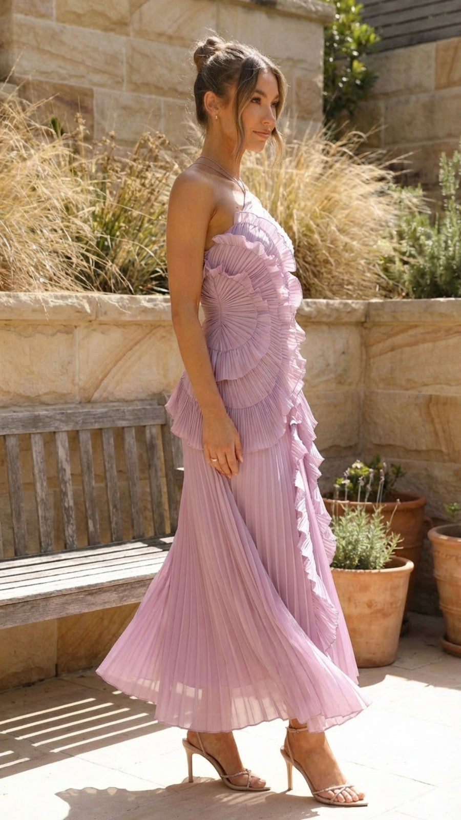Women’s Pleated Ruffled Layered Maxi Dress