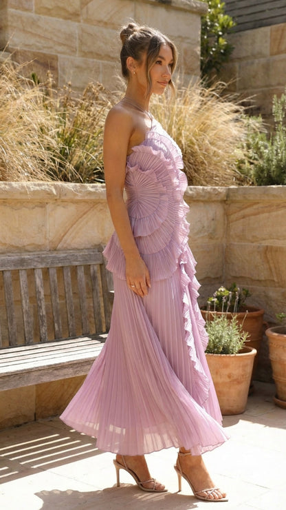 Women’s Pleated Ruffled Layered Maxi Dress