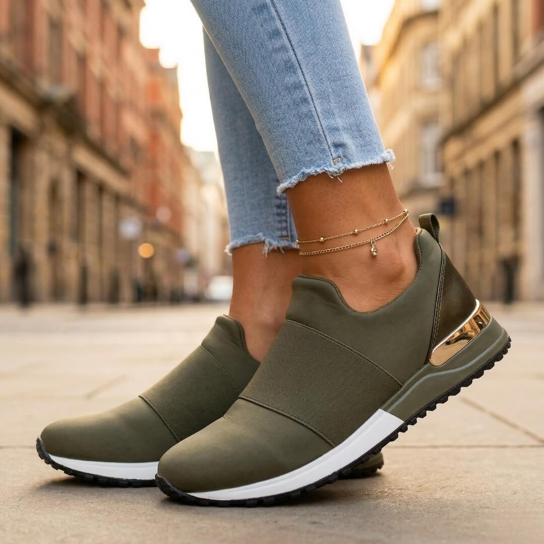 Slip-On Sneakers Metallic Trim Stretchy Upper Synthetic Rubber